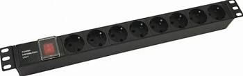 Блок розеток NTSS, 8 гнезд, 19", 1U, алюминий, 1ф10A, 2.3кВт